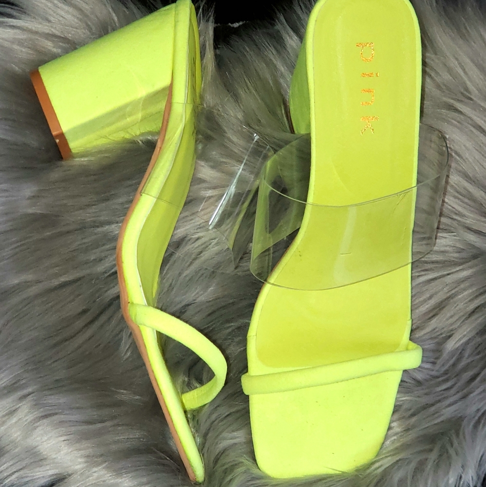 Neon Green Block Heel Sandals